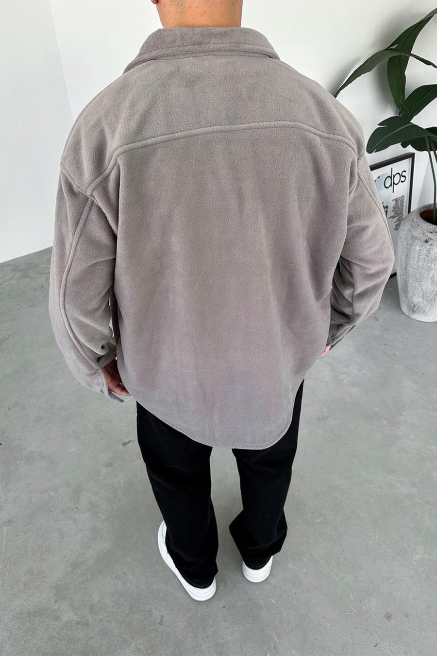 Gri G Nakışlı Oversize Polar Gömlek