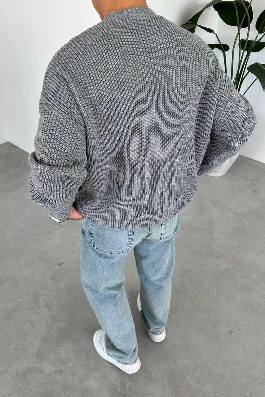 Gri Los Angeles Nakış Oversize Triko Kazak