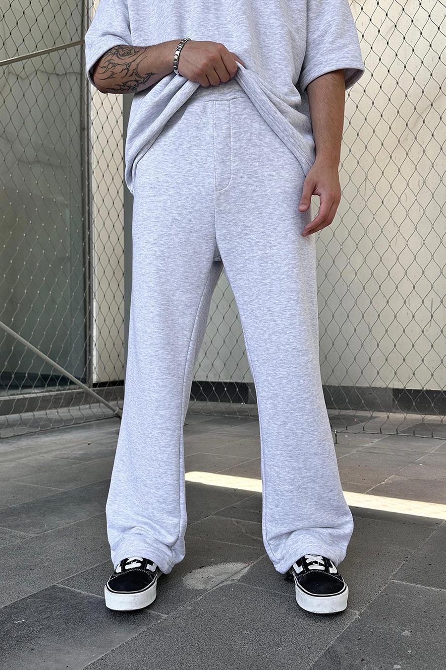 Gri Melanj 350GSM OUTPLENTY PREMİUM Paçası Ayarlanabilir Baggy Eşofman