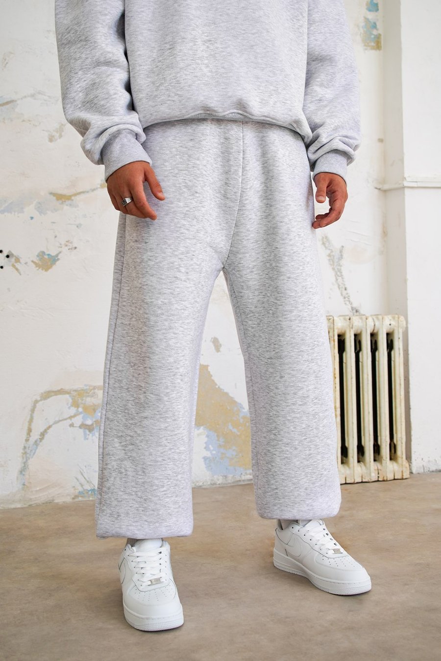 Gri Melanj Cozy Basic Paça Stoperli Oversize Eşofman