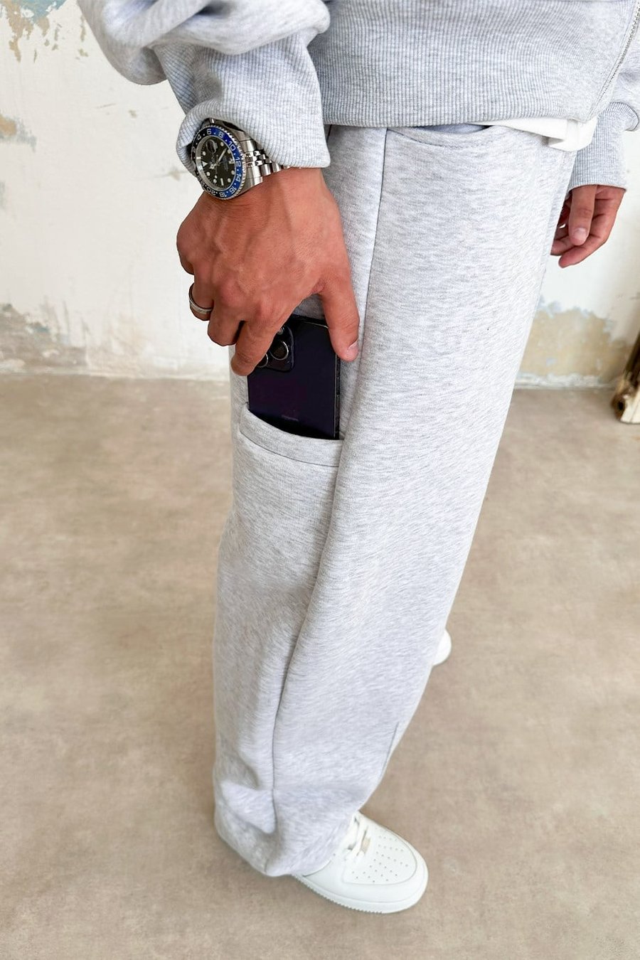 Gri Melanj Cozy Basic Pileli Baggy Eşofman