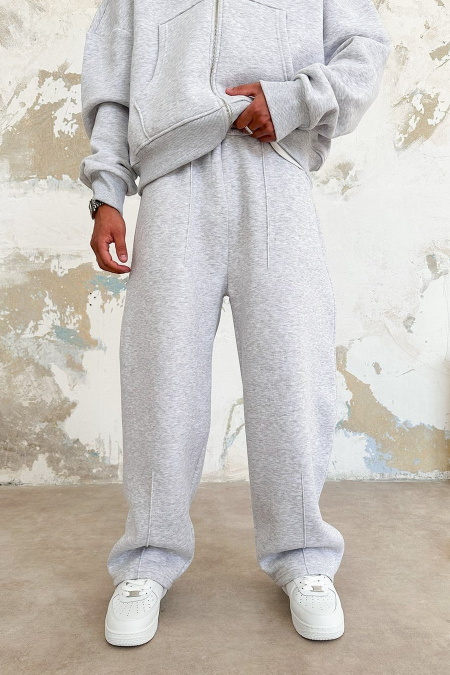 Gri Melanj Cozy Basic Pileli Baggy Eşofman