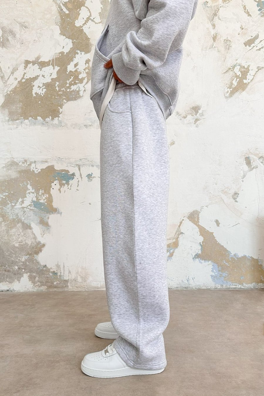 Gri Melanj Cozy Basic Pileli Baggy Eşofman