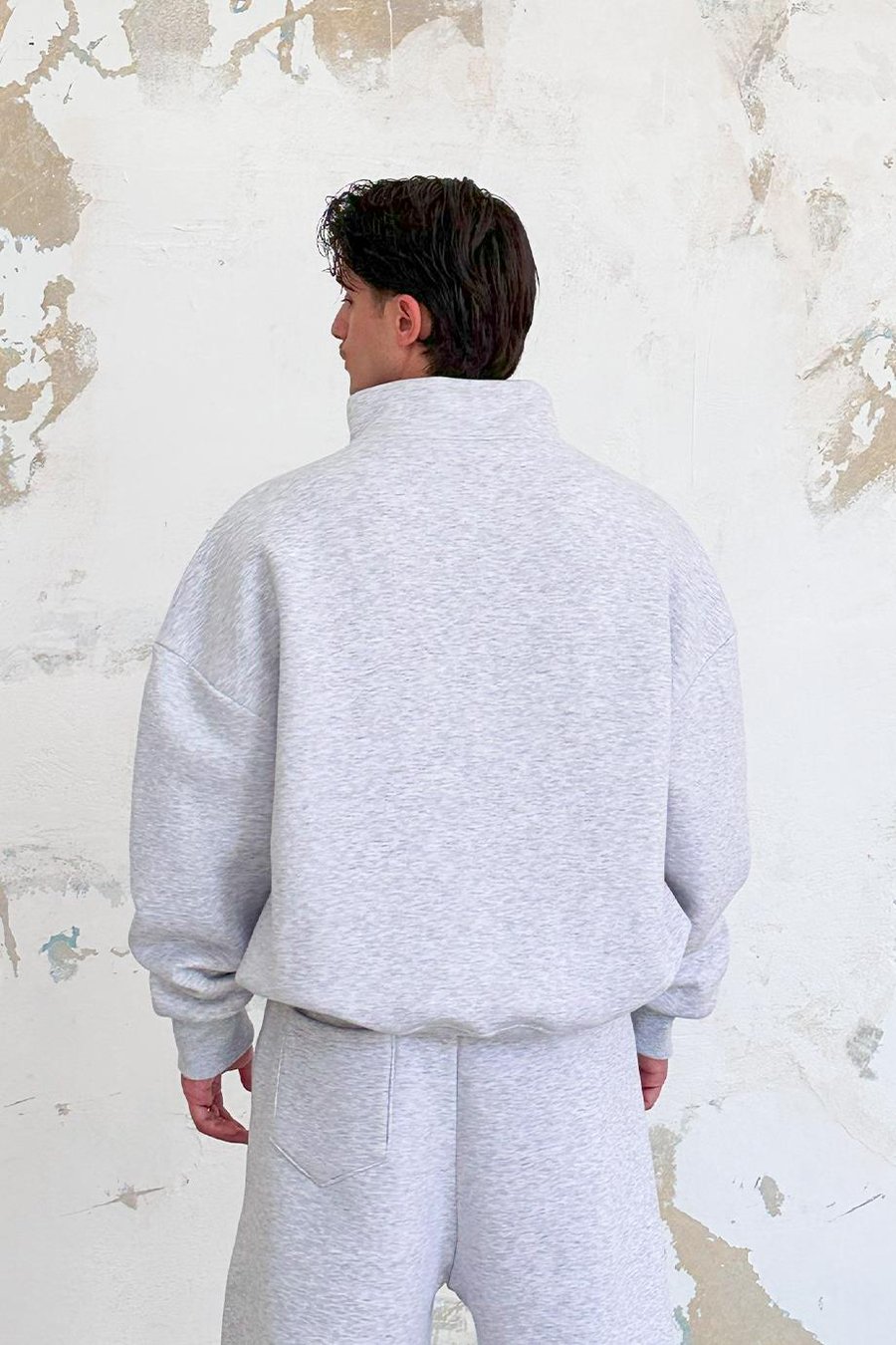 Gri Melanj Cozy Basic Yarım Fermuar Oversize Sweatshirt