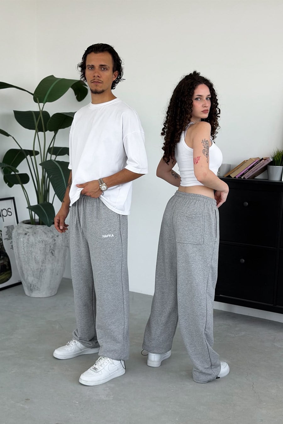 Gri Nakışlı Premium Ayarlanabilir Paça Yazlık Baggy Eşofman