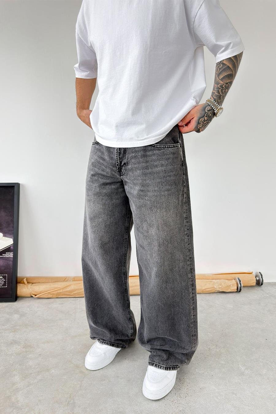 Gri Old School Baggy Pantolon