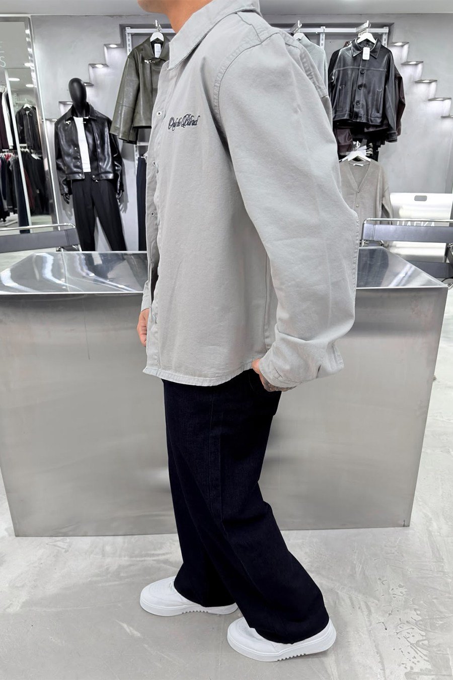 Gri Only Nakışlı Gabardin Oversize Ceket