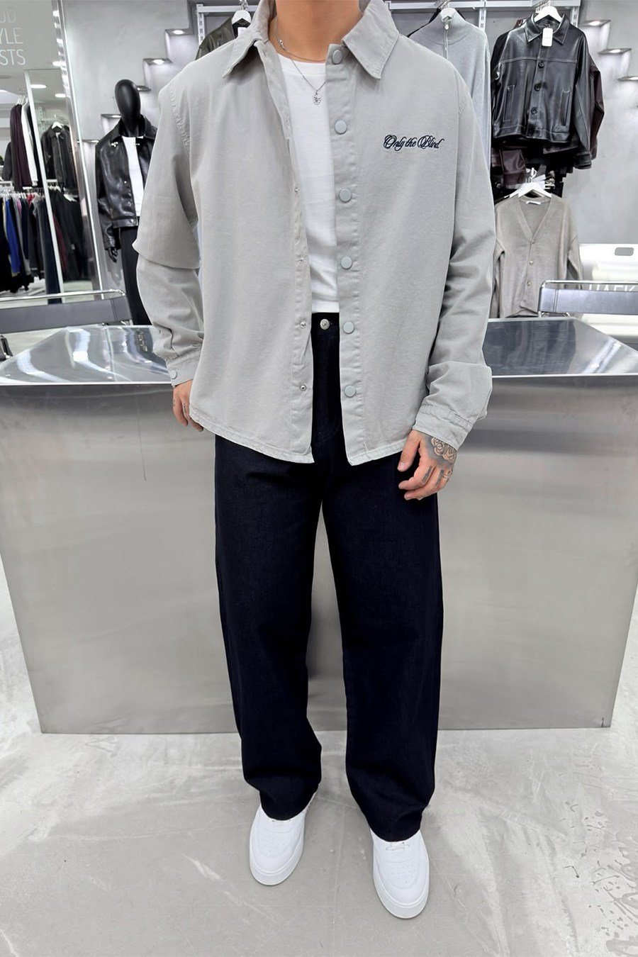Gri Only Nakışlı Gabardin Oversize Ceket