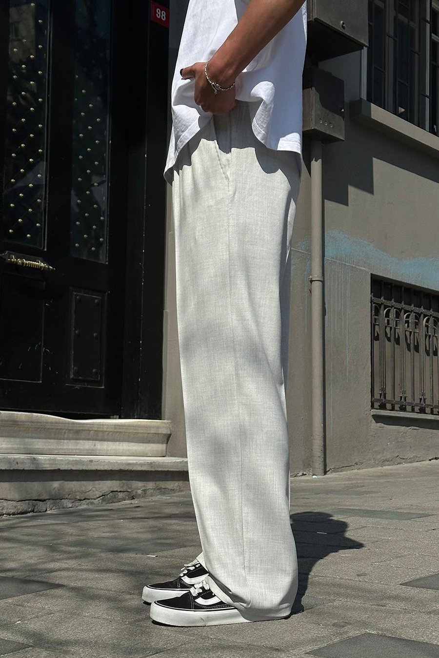 Gri Pile Detaylı Kumaş 65 GO Baggy Pantolon