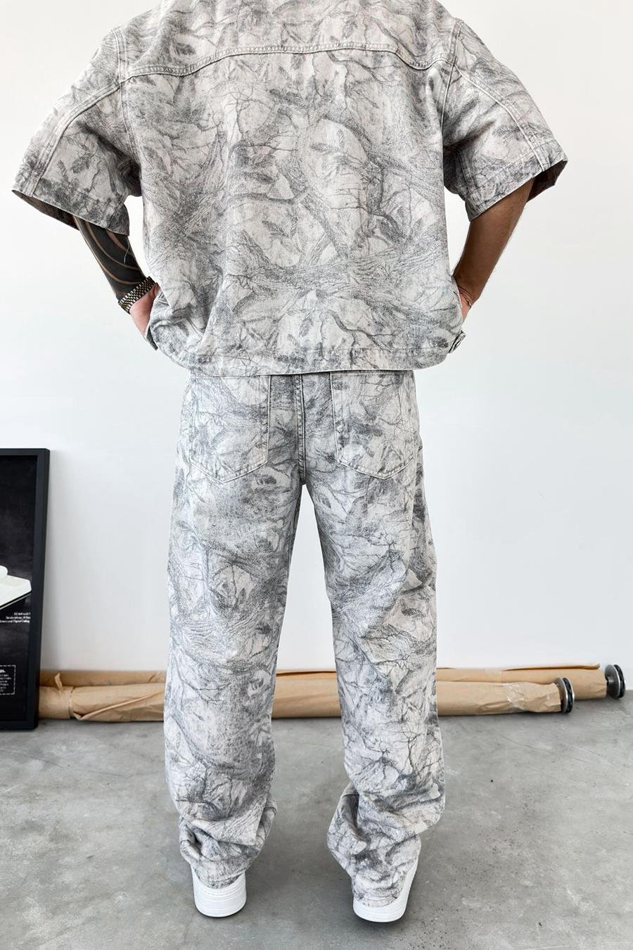 Gri Premium Baskılı Baggy Pantolon