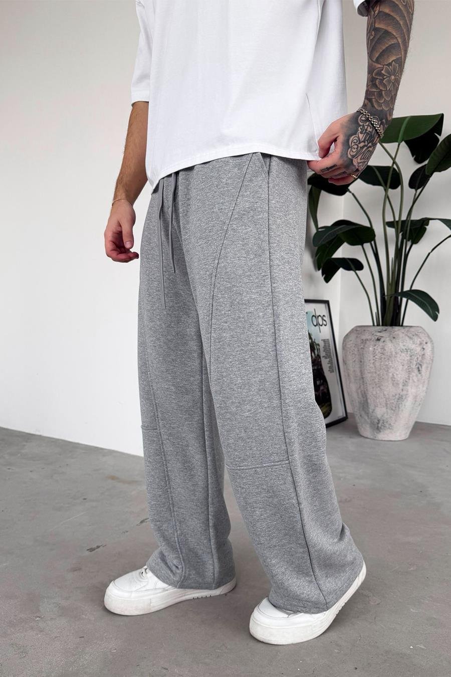 Gri Premium Patch Detay Baggy Eşofman