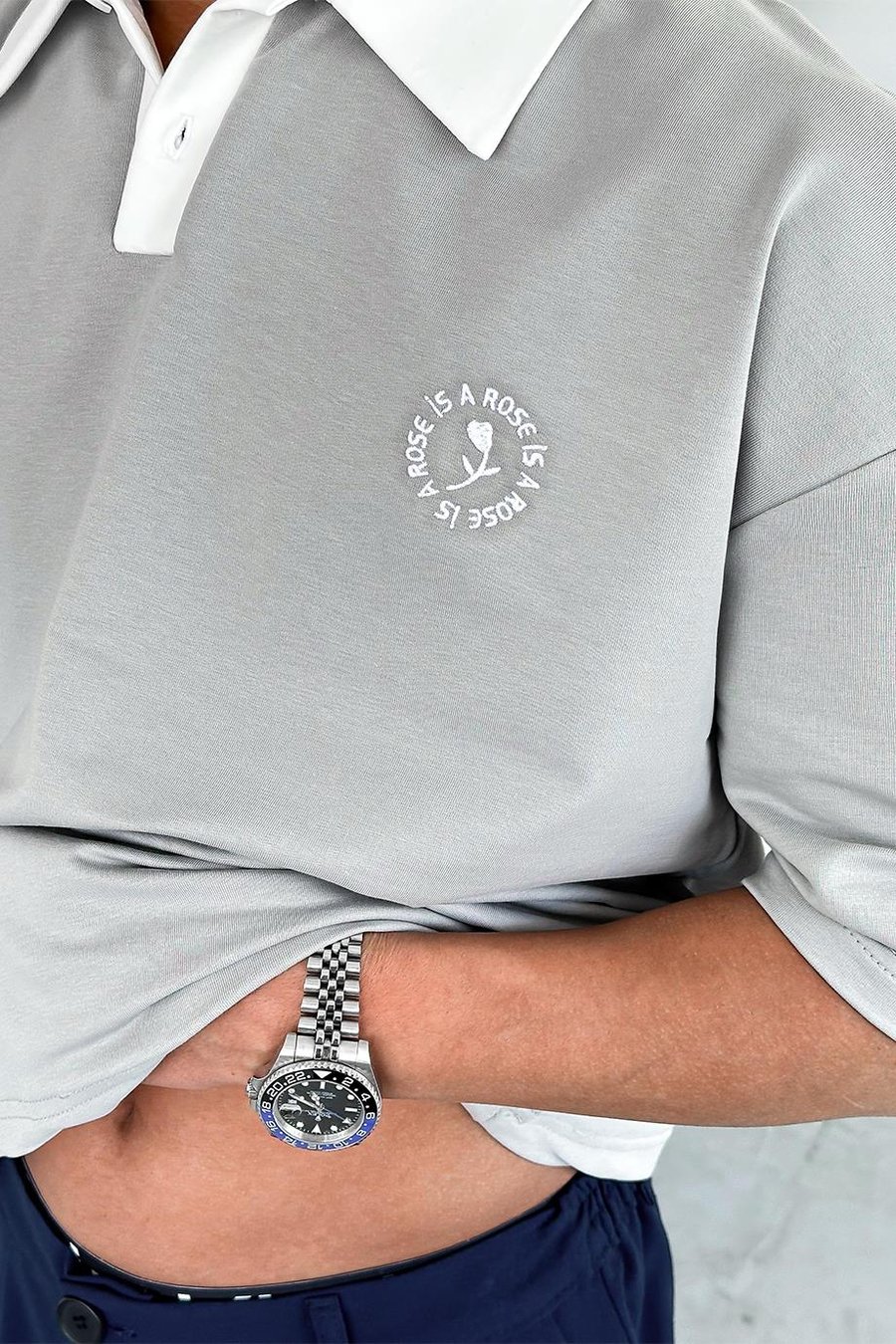 Gri Rose Polo Yaka OUTPLENTY PREMİUM Oversize Tişört
