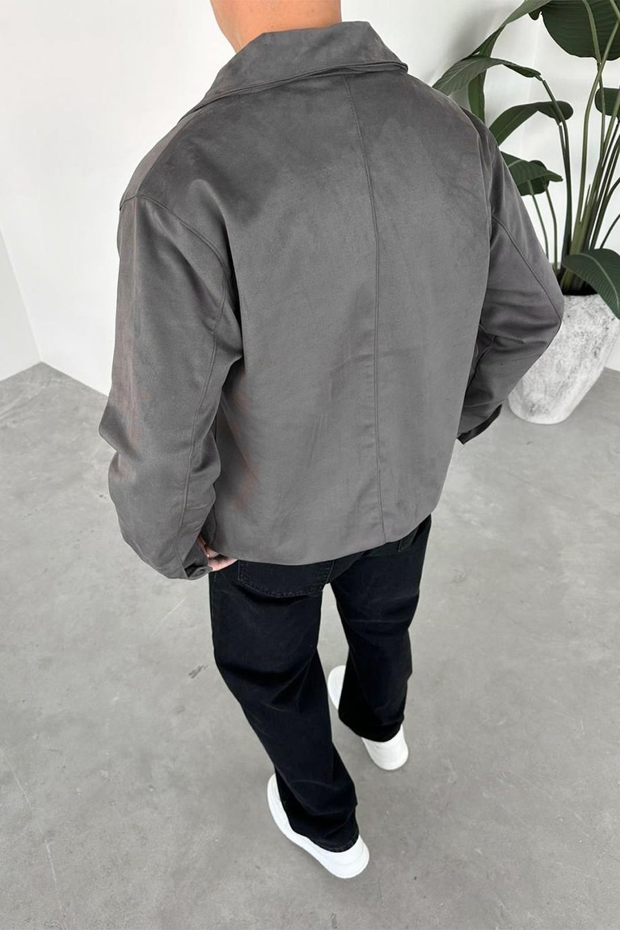 Gri Süet Kumaş Basic Relaxed Ceket