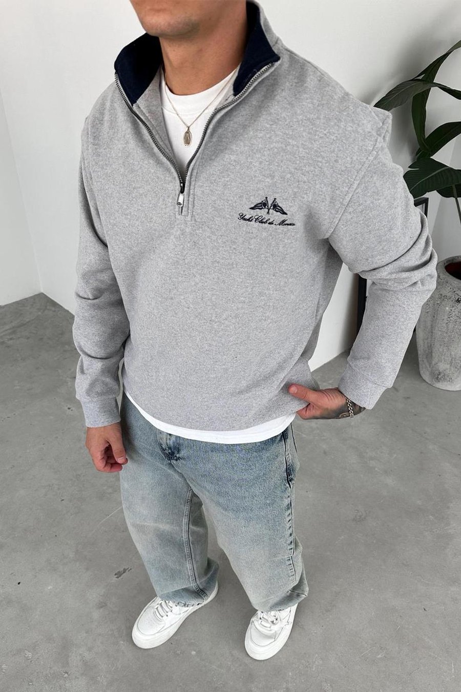 Gri Yacht Club Yarım Fermuar Relaxed Sweatshirt