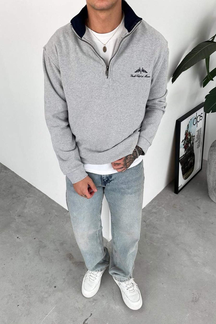 Gri Yacht Club Yarım Fermuar Relaxed Sweatshirt