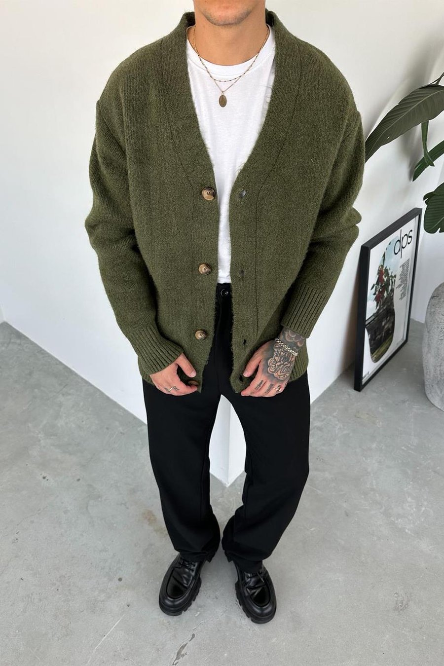 Haki Basic Soft Relaxed Hırka