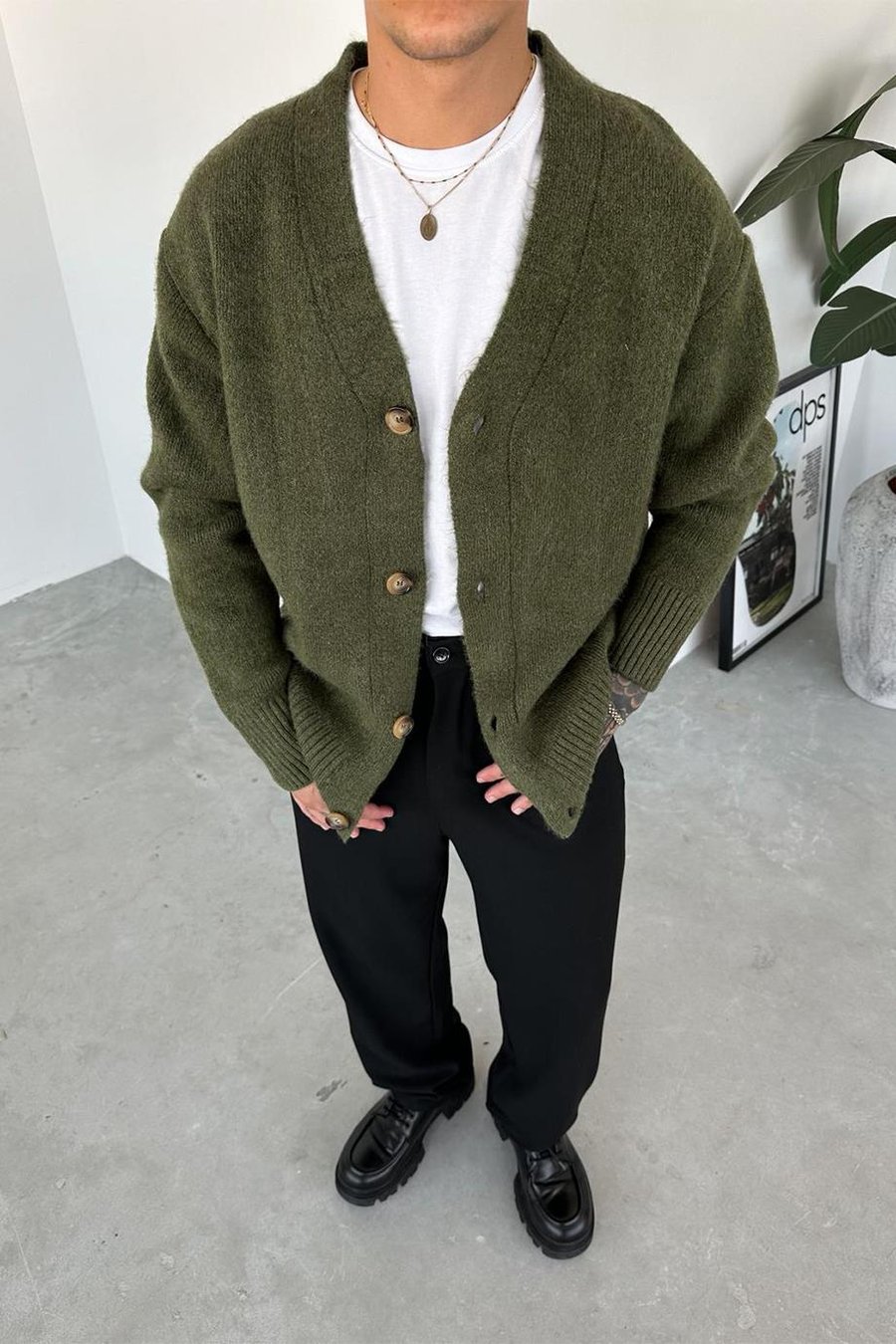 Haki Basic Soft Relaxed Hırka