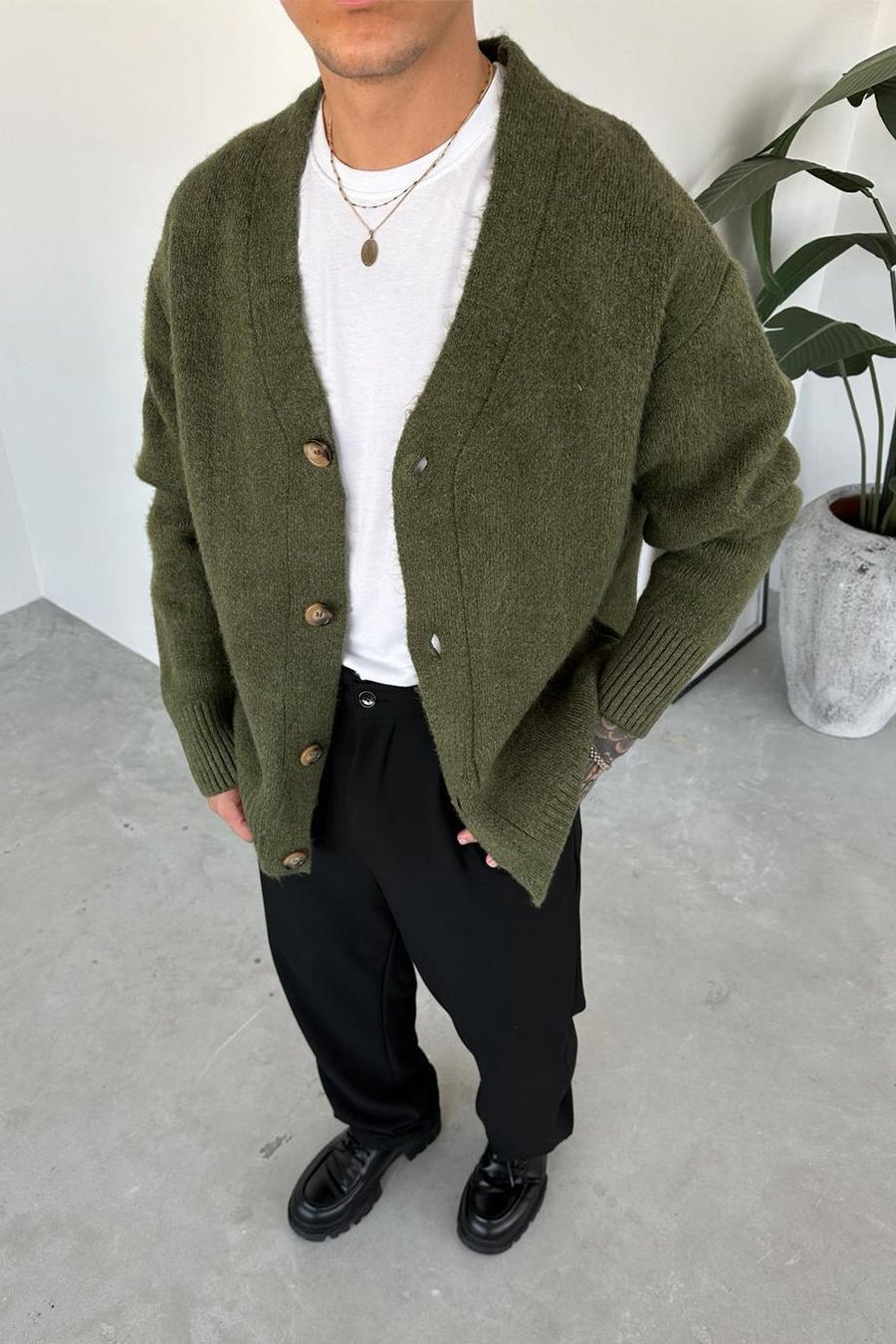 Haki Basic Soft Relaxed Hırka