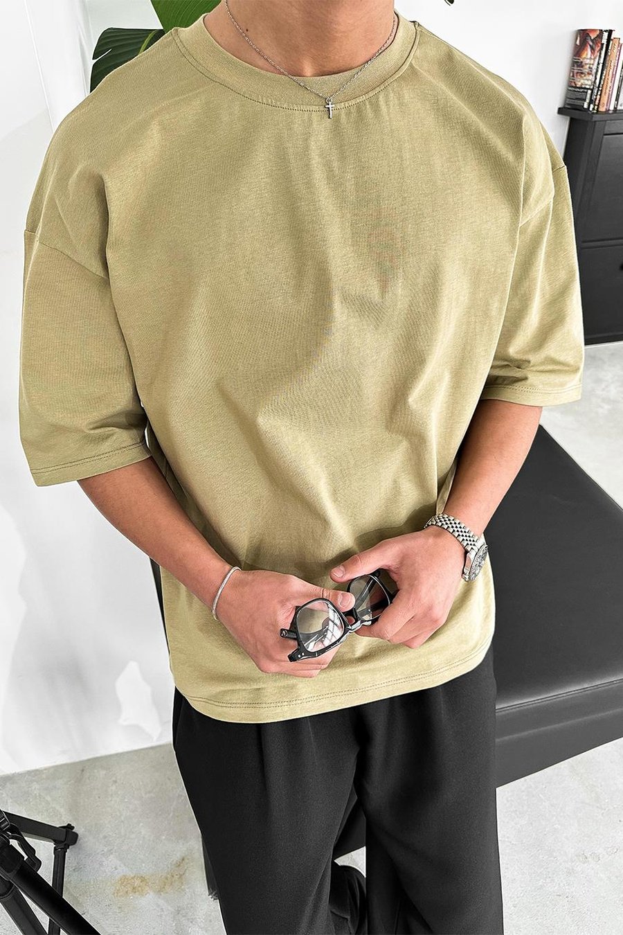 Haki Cozy Basic Soft Oversize Tişört
