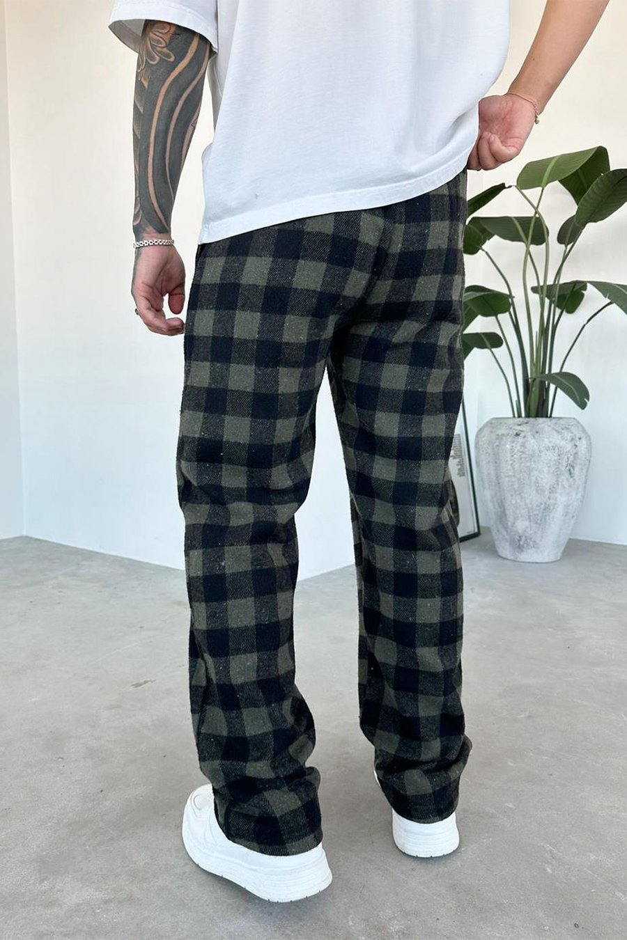 Haki Kareli Unisex Relaxed Pijama
