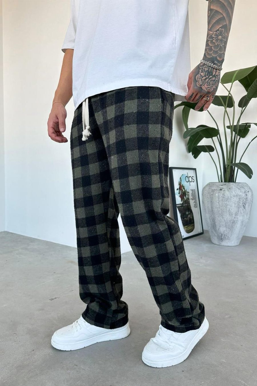 Haki Kareli Unisex Relaxed Pijama