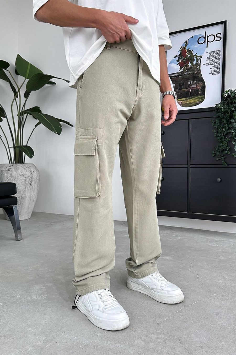 Haki Kargo Cepli Paçası Ayarlanabilir E9 DL Baggy Pantolon