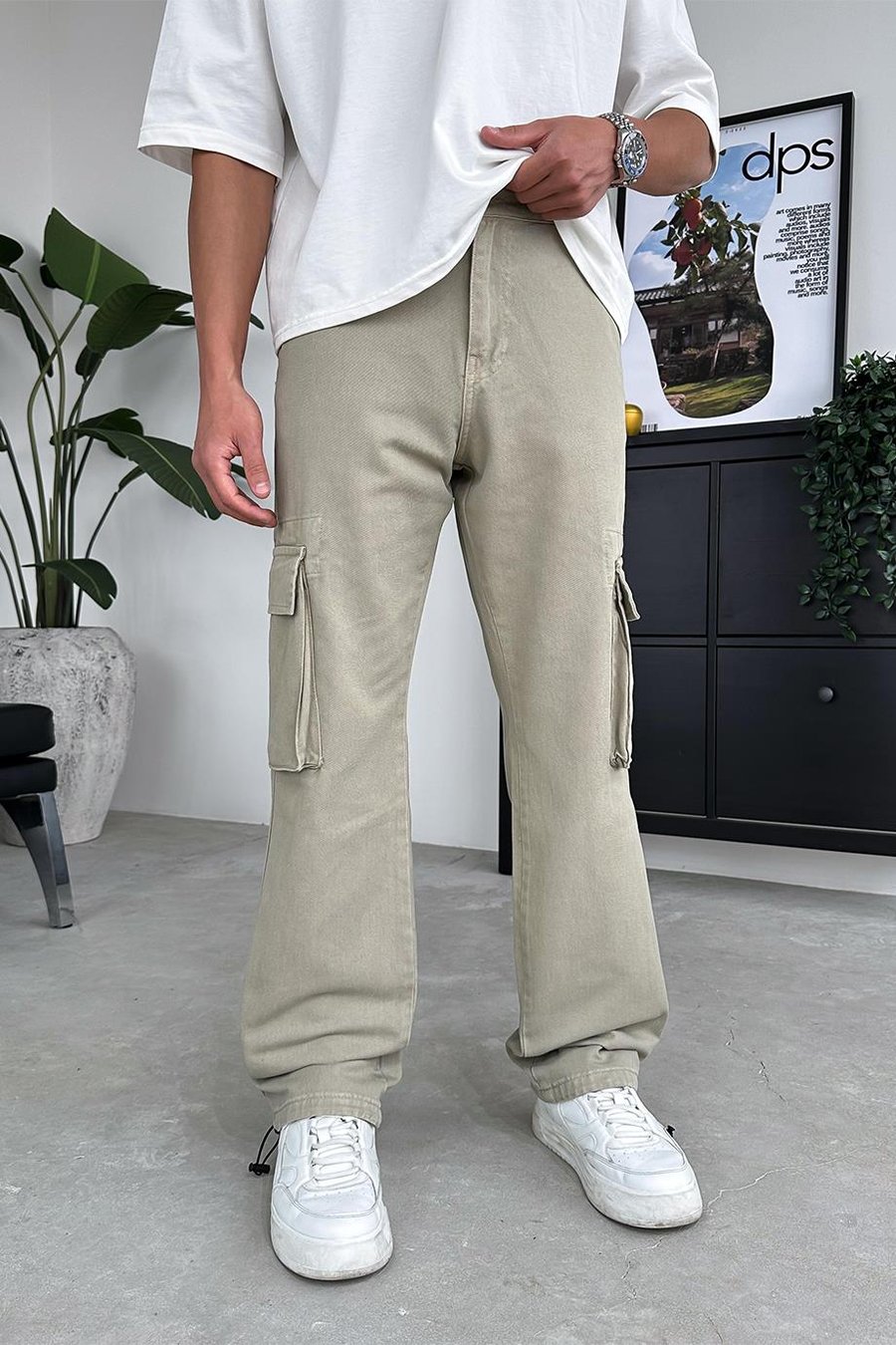 Haki Kargo Cepli Paçası Ayarlanabilir E9 DL Baggy Pantolon