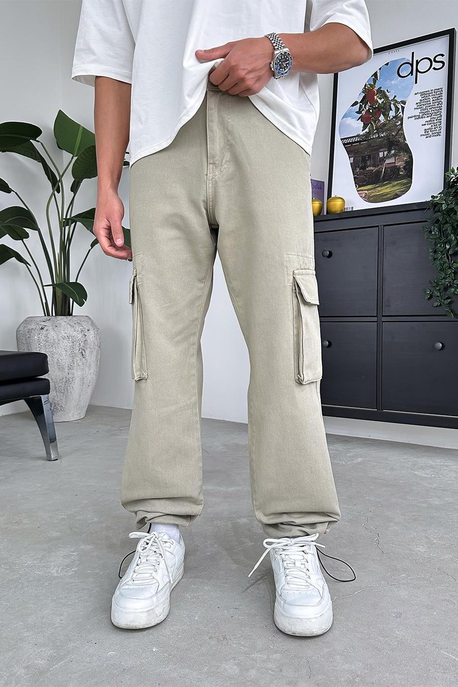 Haki Kargo Cepli Paçası Ayarlanabilir E9 DL Baggy Pantolon