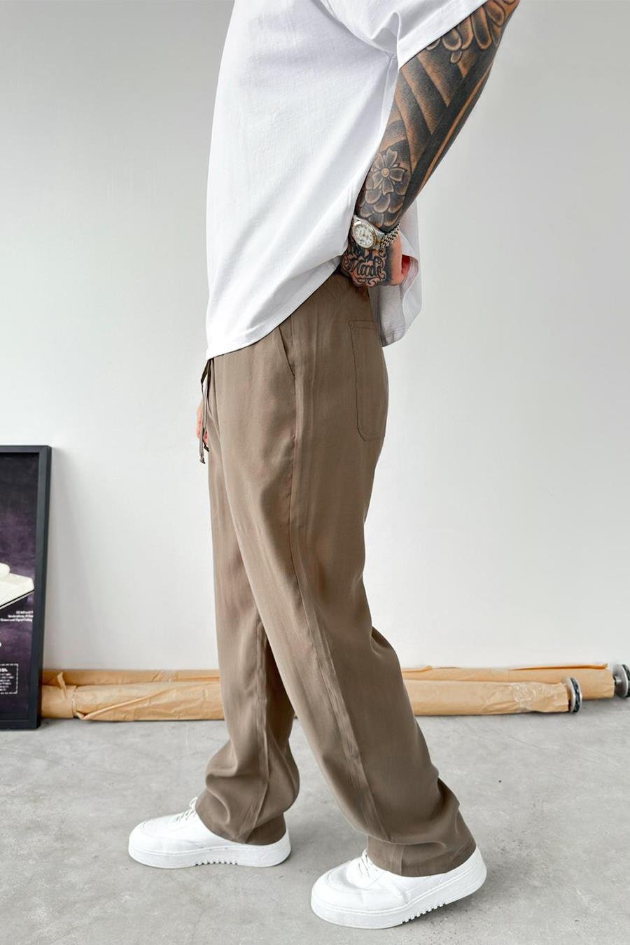 Haki Modal Kumaş Baggy Pantolon