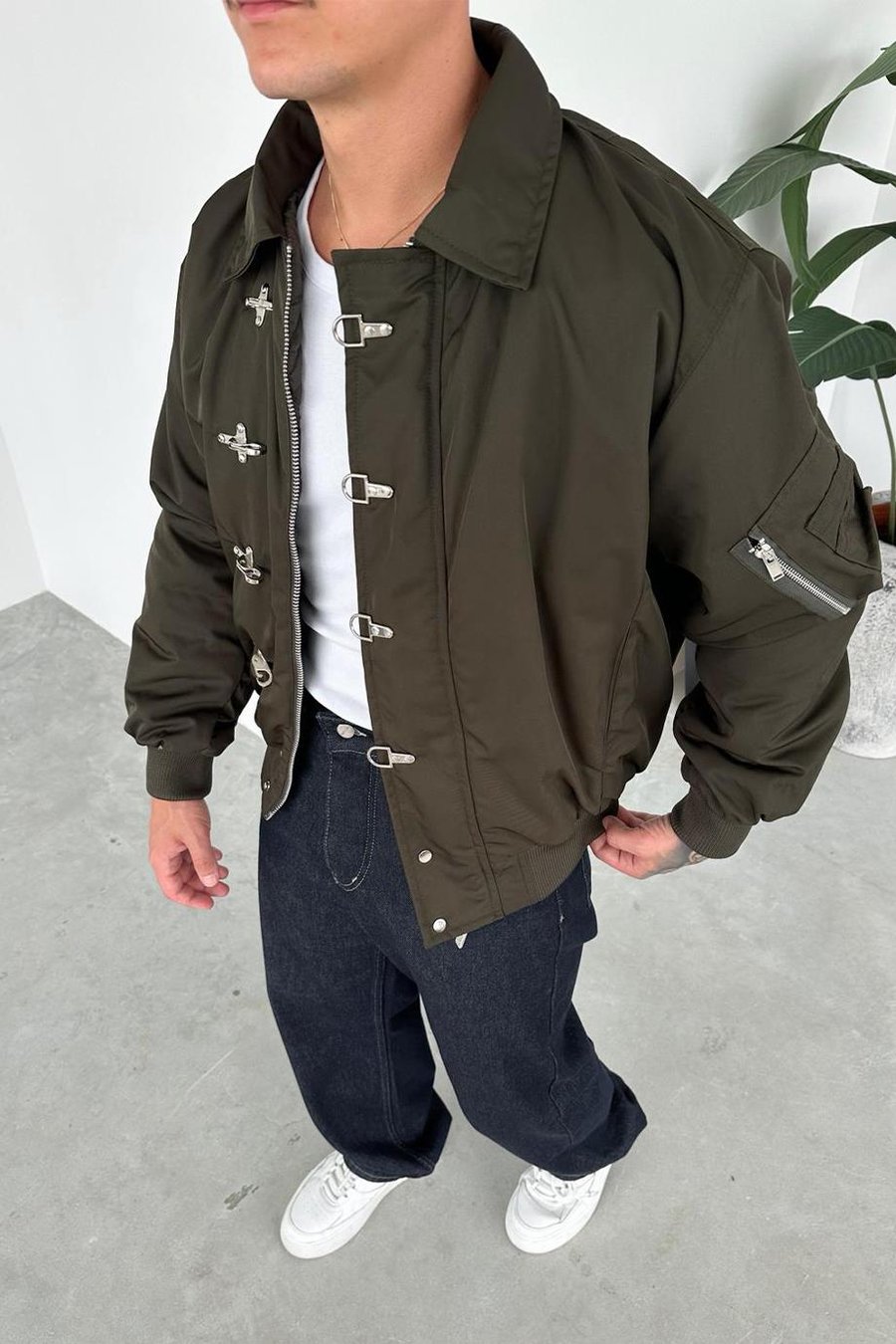 Haki Retro Tasarım Bomber Ceket