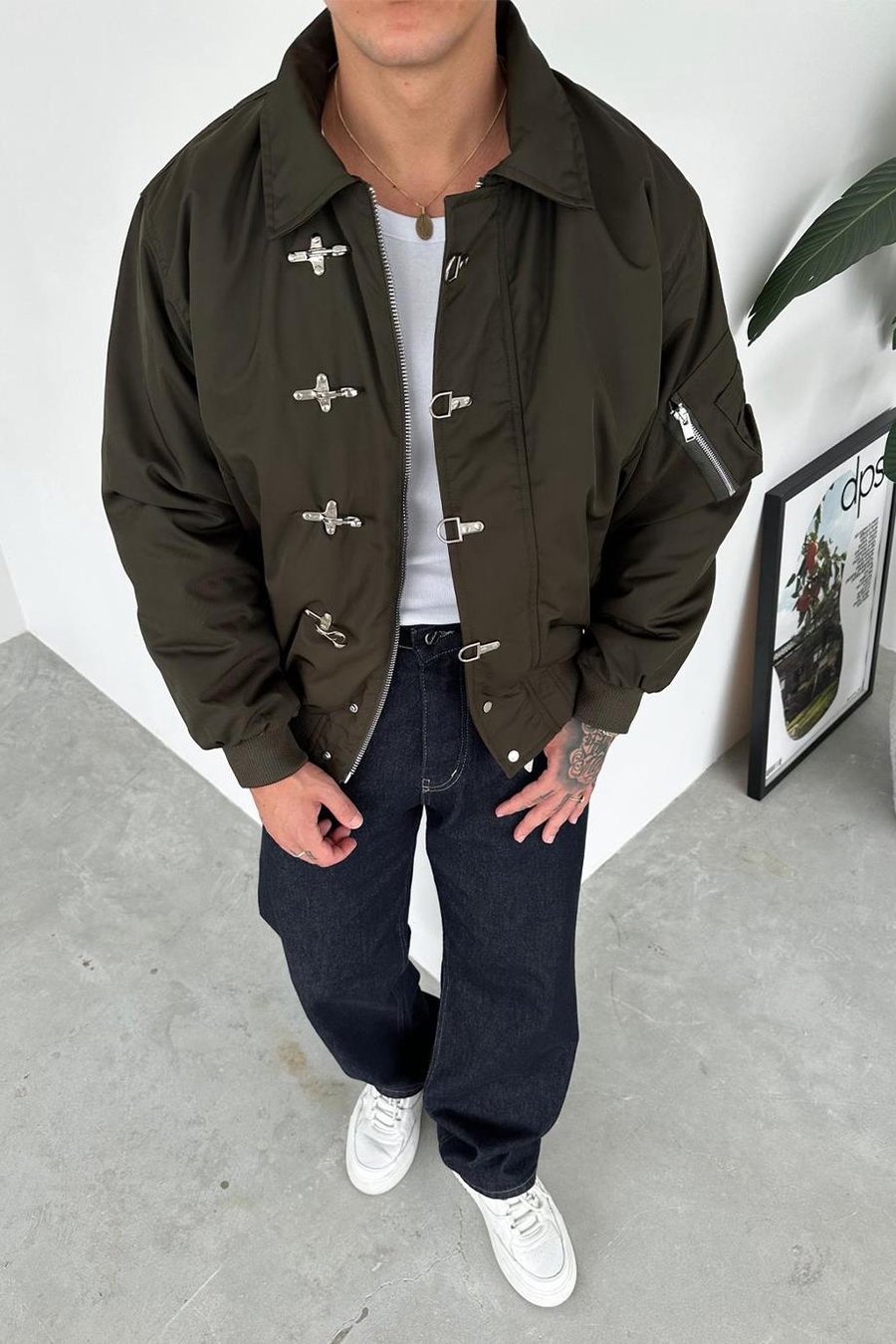 Haki Retro Tasarım Bomber Ceket