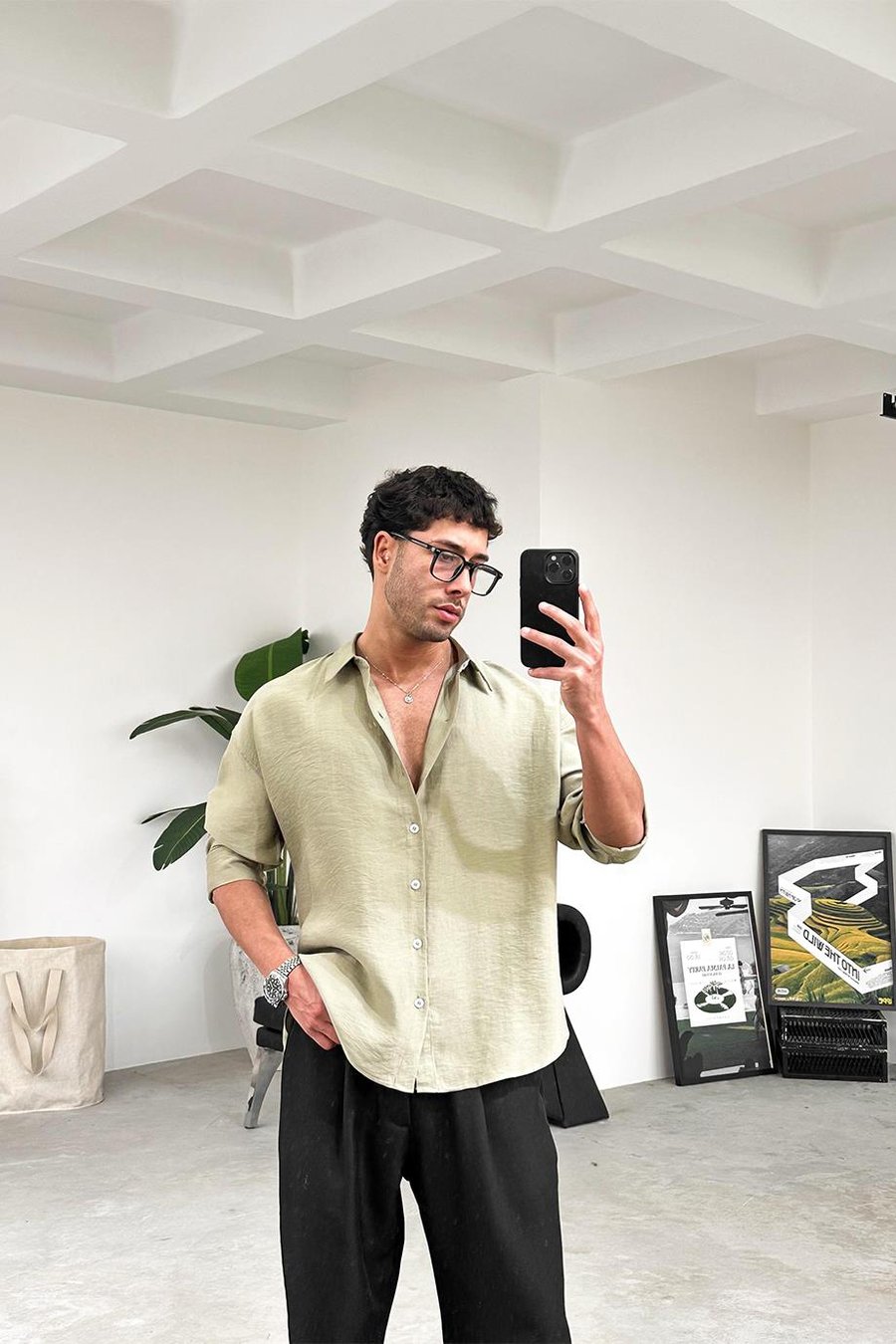 Haki Soft Premium Oversize Gömlek