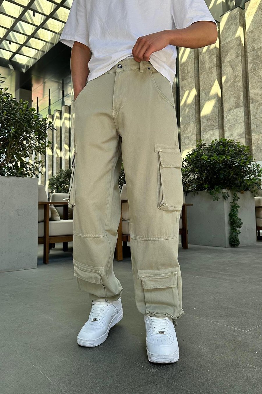 Haki Tasarım Çift Cepli R6 DL Paçası Ayarlanabilir Baggy Pantolon