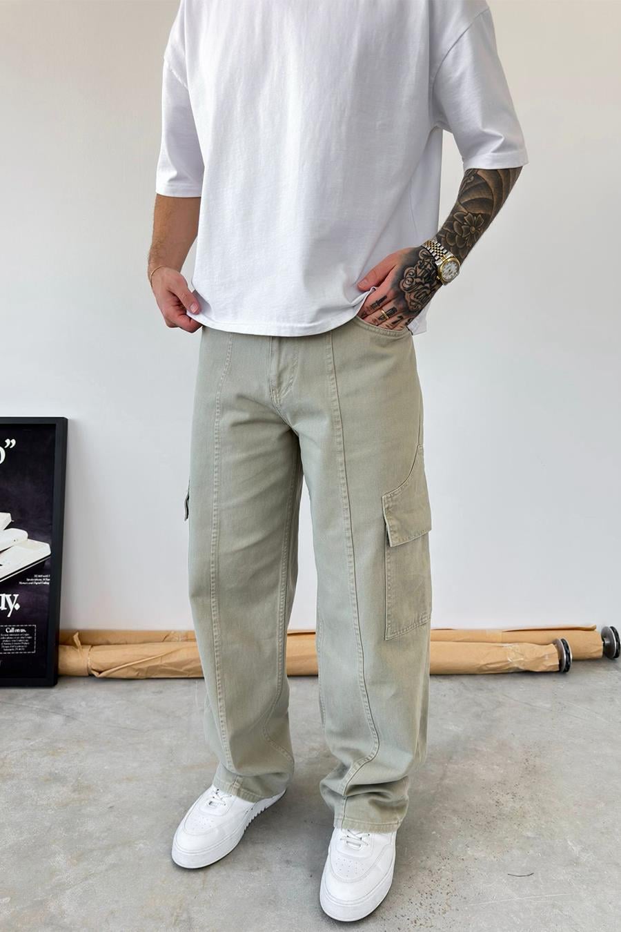 Haki Tasarım Kargo Cepli  Baggy Pantolon