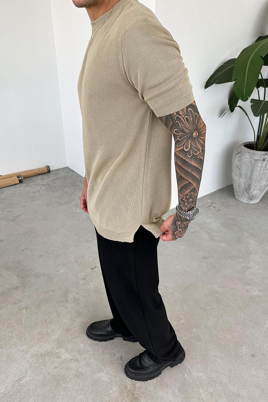 Hardal Yırtmaç Detay Triko Regular Tişört