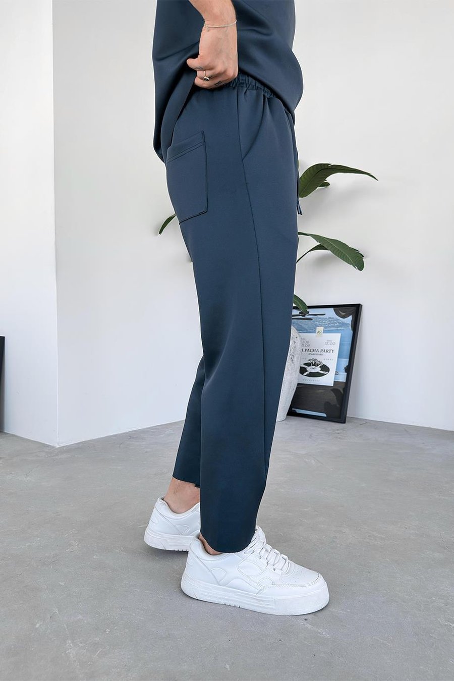 İndigo Patch Detay Likralı Boyfriend Pantolon