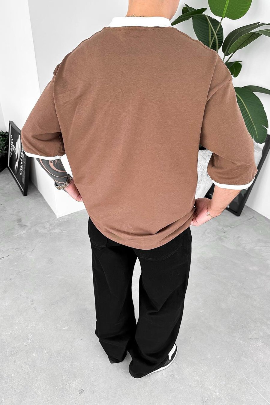 Kahverengi Atletic 80 Baskılı Oversize Tişört