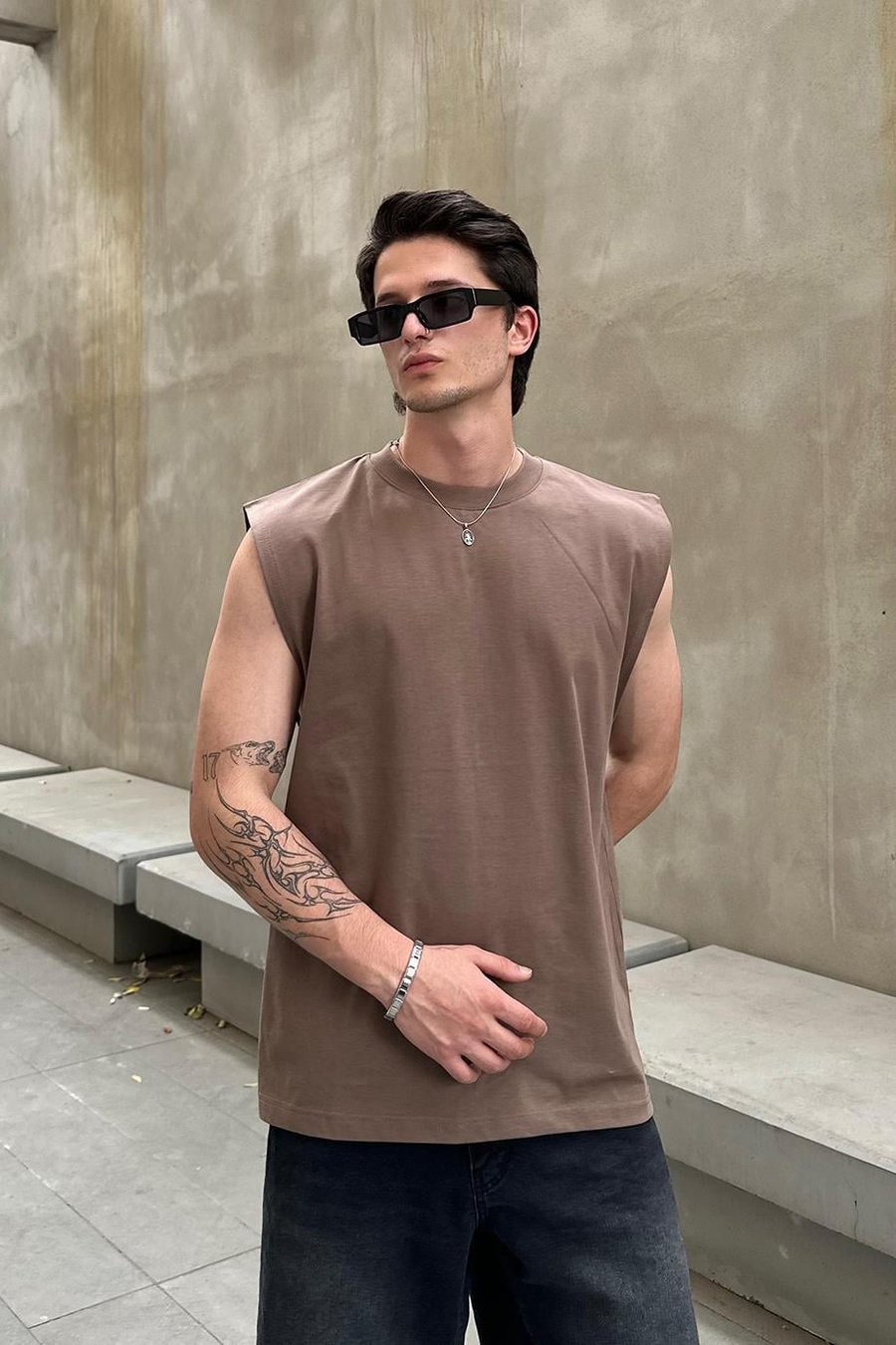 Kahverengi Basic A1 OUTPLENTY PREMİUM Oversize Atlet Tişört