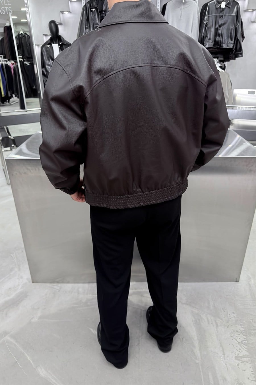 Kahverengi Basic Boxy Kalıp Deri Ceket