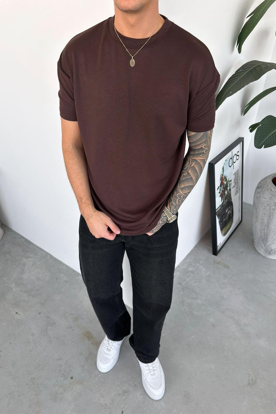 Kahverengi Basic Oysh Kumaş Relaxed Tişört