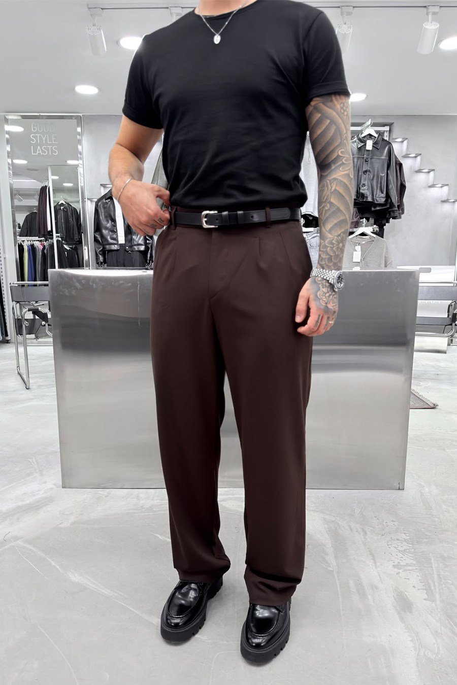 Kahverengi Basic Premium Baggy Kumaş Pantolon