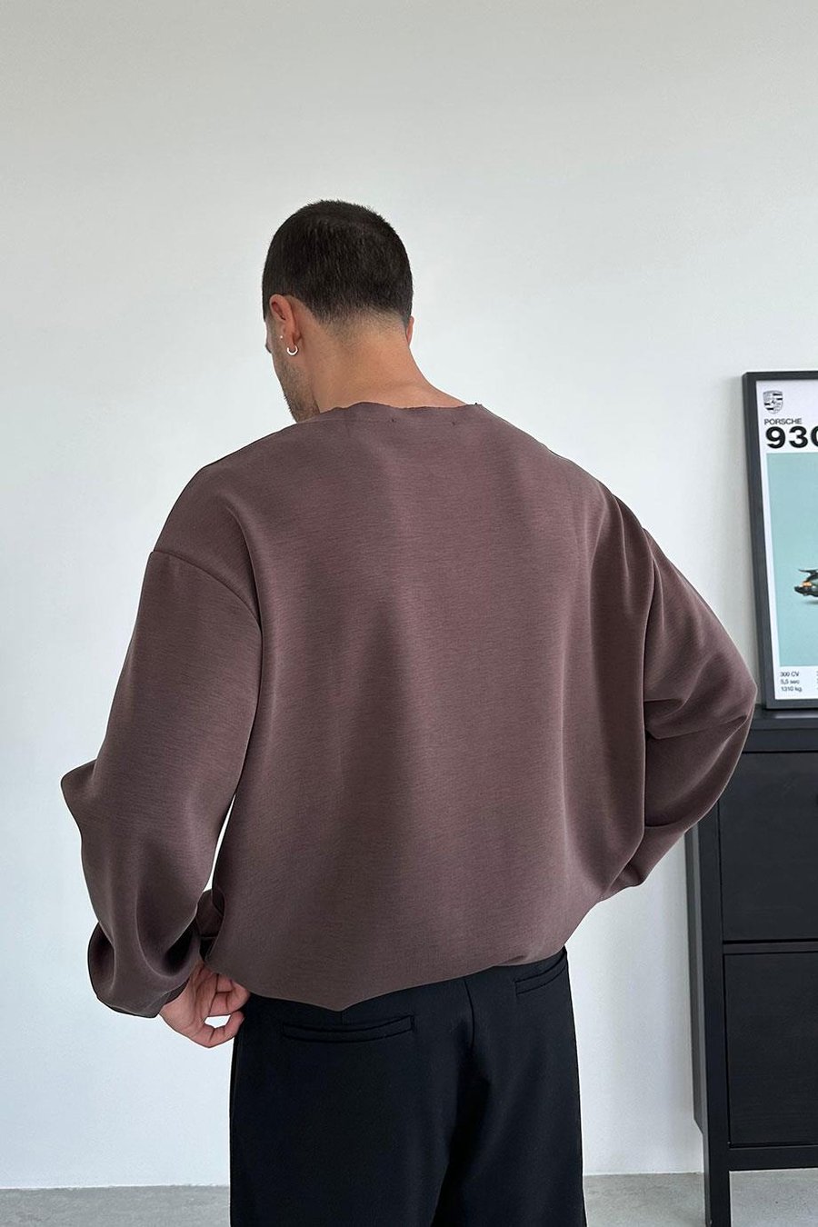 Kahverengi Basic Uzun Kollu Oversize Tişört