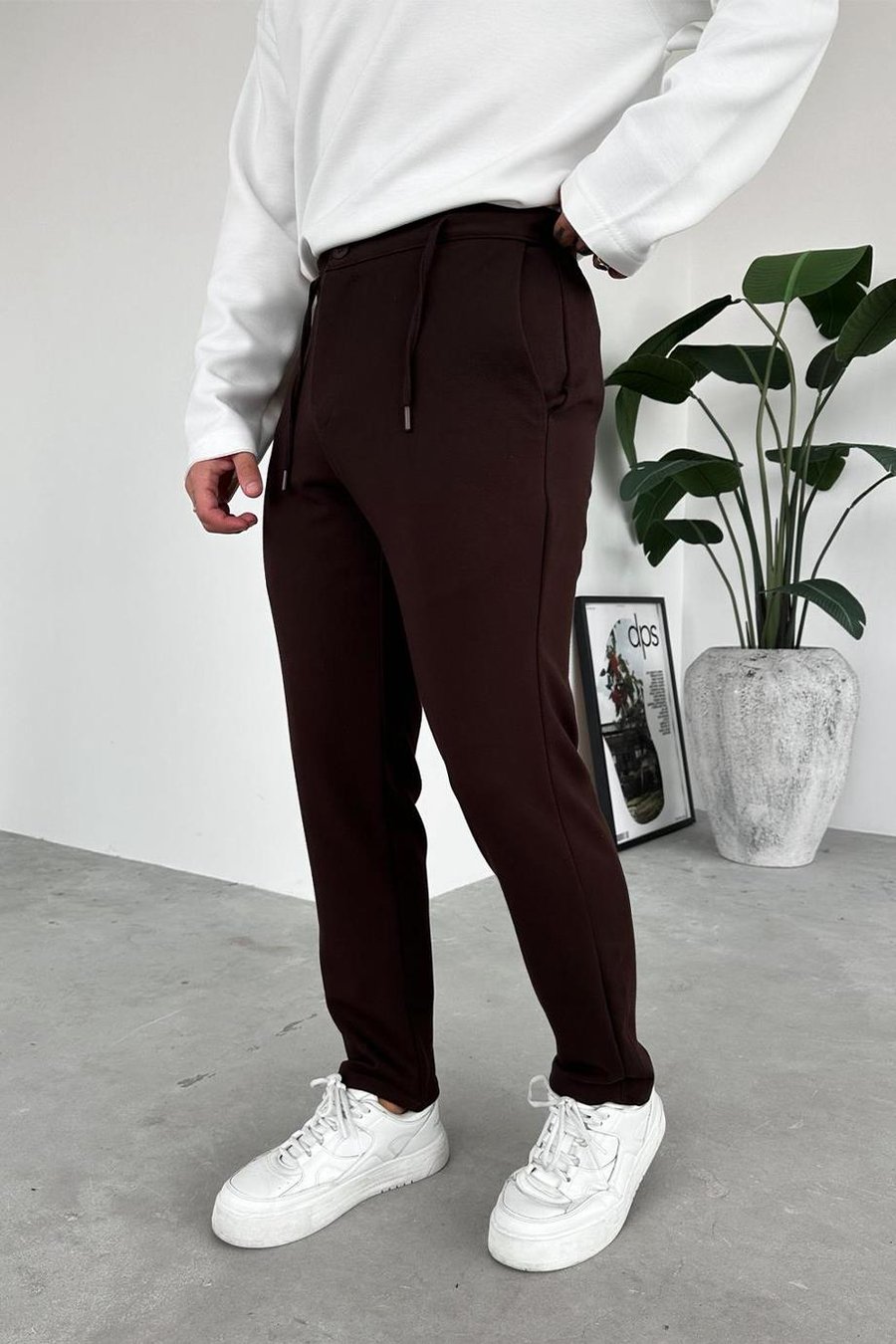 Kahverengi Beli İp Detaylı Gabardin Regular Pantolon