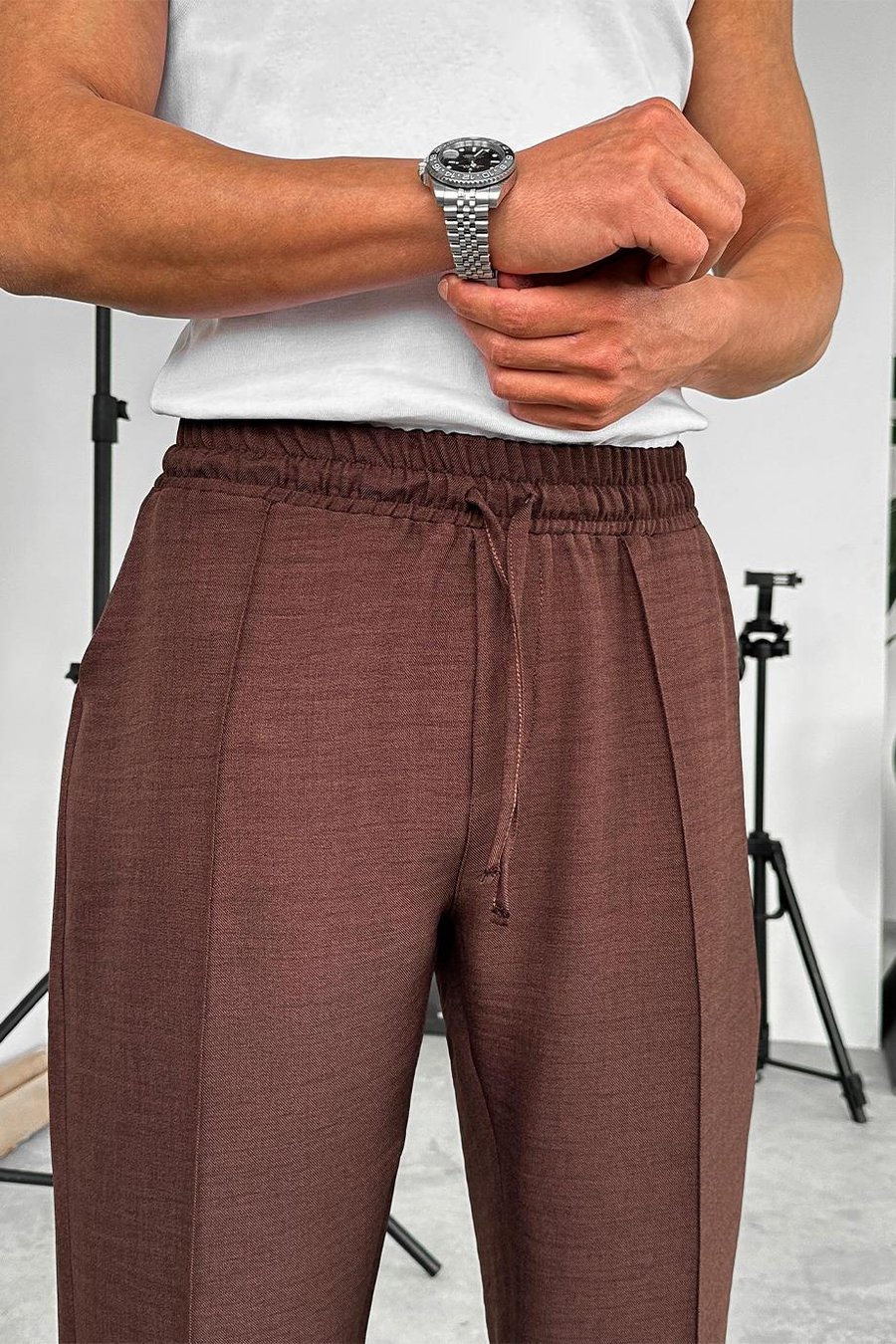 Kahverengi Beli İpli Çımalı Relaxed Pantolon