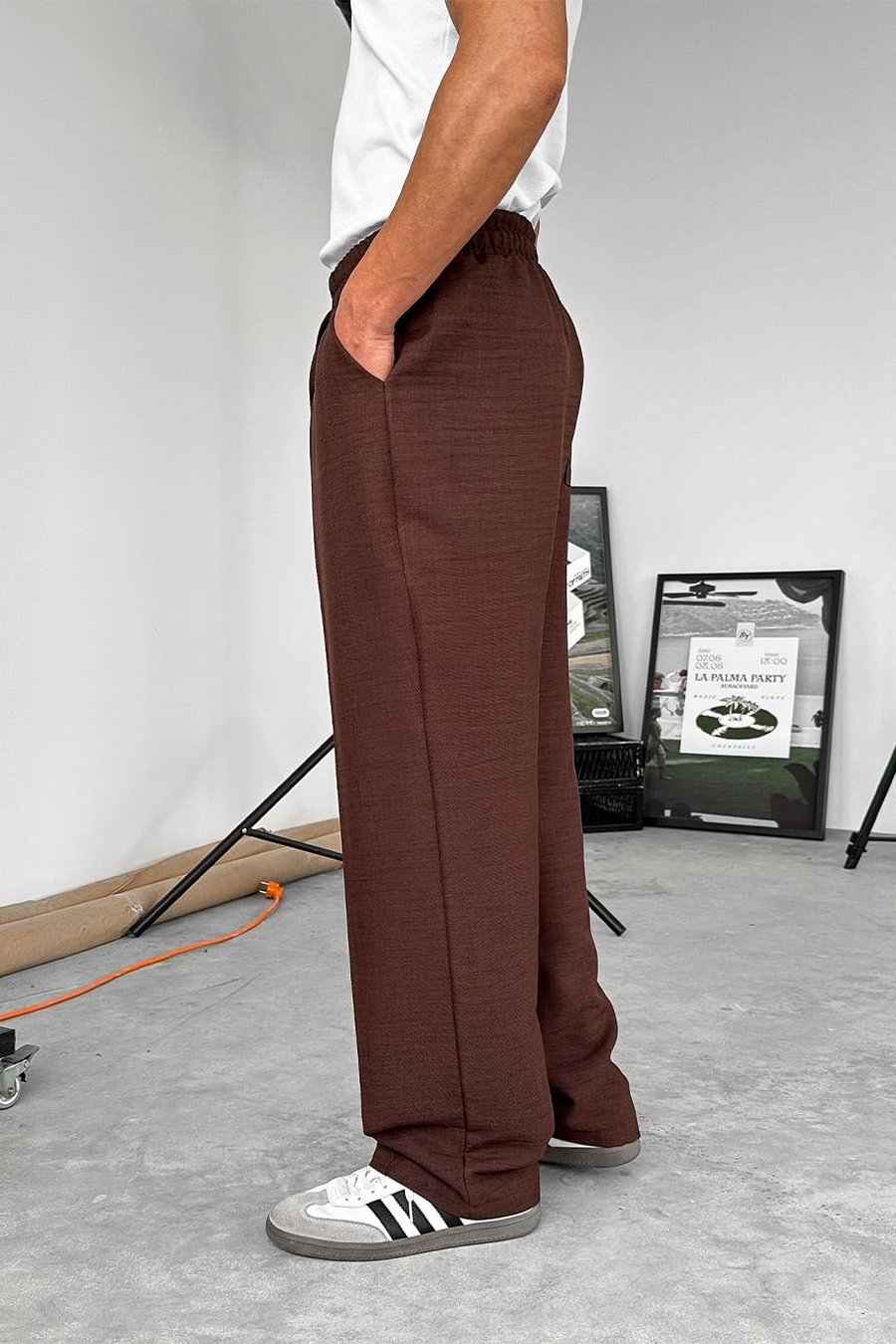Kahverengi Beli İpli Çımalı Relaxed Pantolon