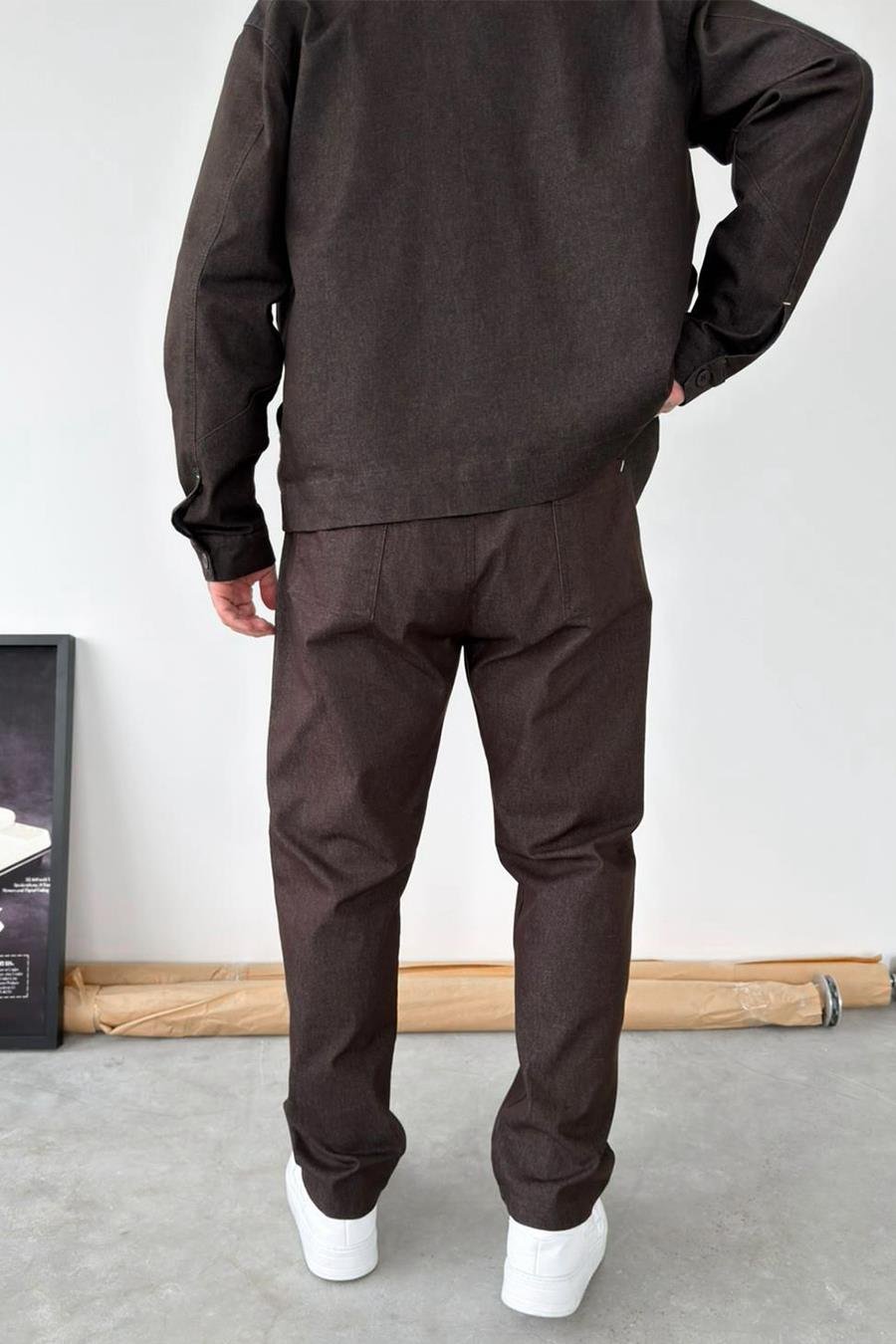 Kahverengi Beli Lastikli Dokulu Baggy Pantolon