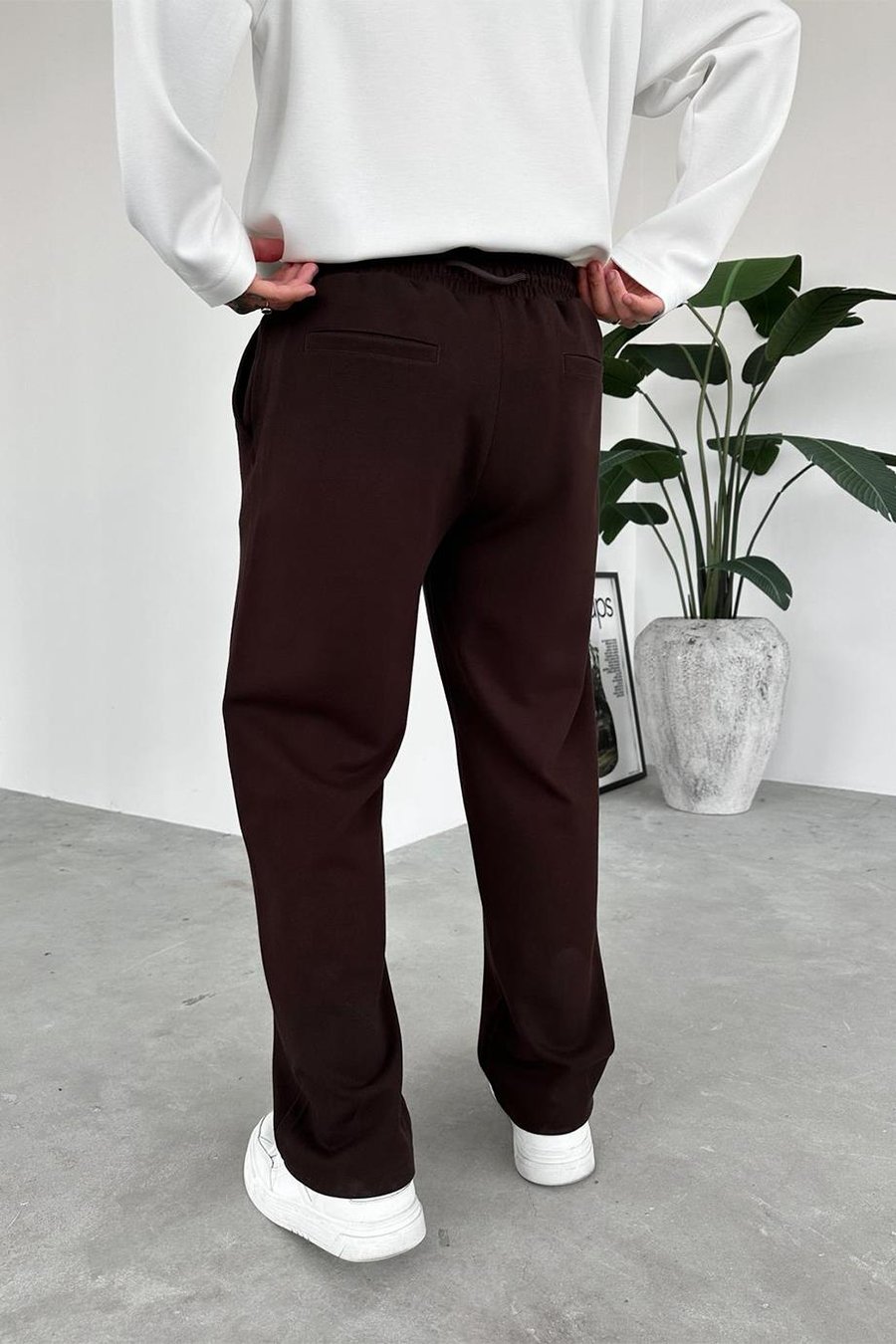 Kahverengi Beli Lastikli Gabardin Baggy Pantolon