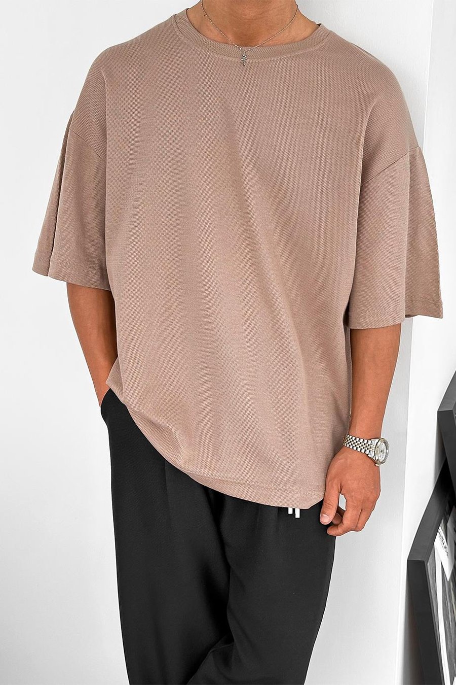 Kahverengi BS Dokuma Premium Oversize Tişört