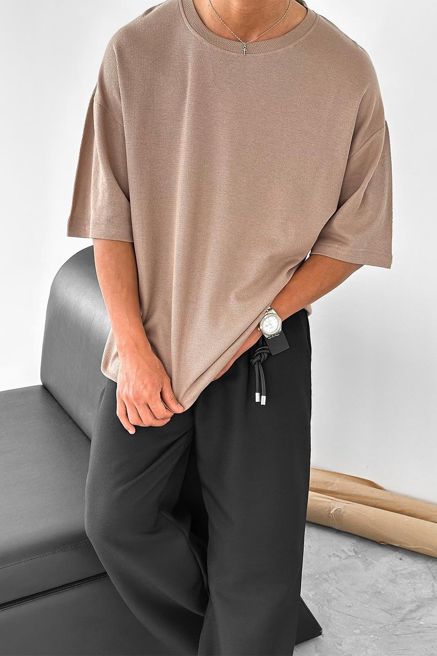 Kahverengi BS Dokuma Premium Oversize Tişört