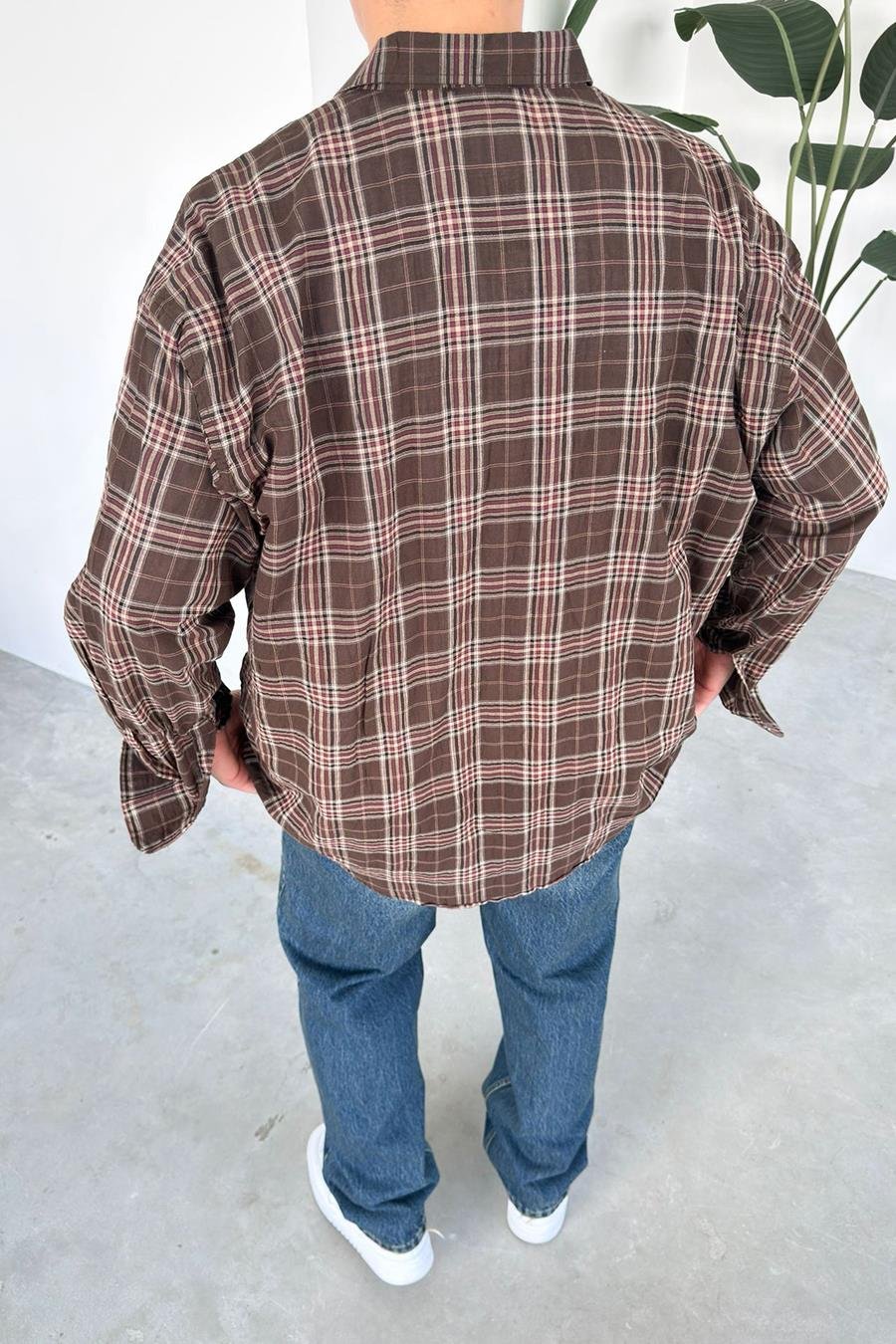 Kahverengi Kareli Oversize Oduncu Gömleği